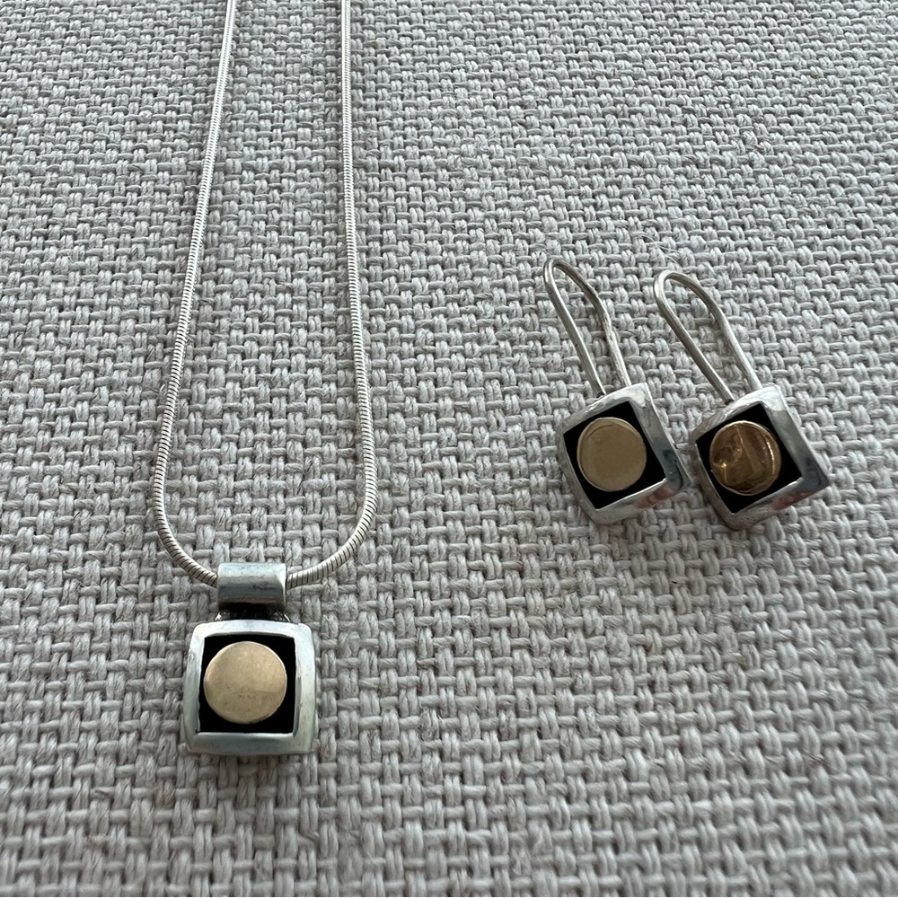 SHABLOOL • Sterling Silver & Gold Matching Necklace and Earrings Set